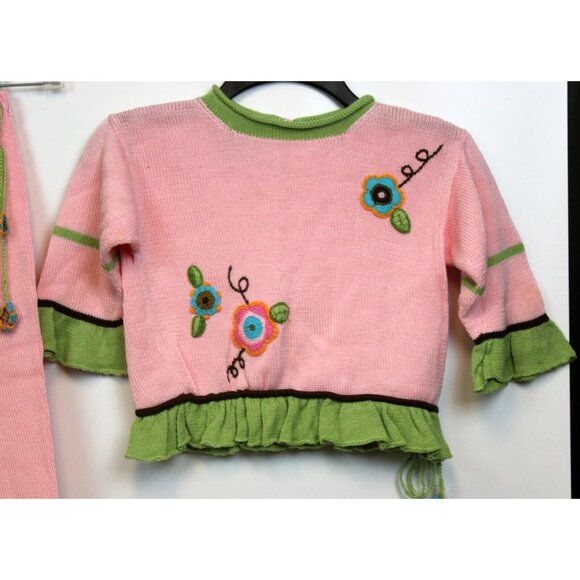 Zack Ali 4 Kids Girls Pink Knitted Outfit sz 5-6 Shirt Pants Pockets Flower Fall - Picture 5 of 12